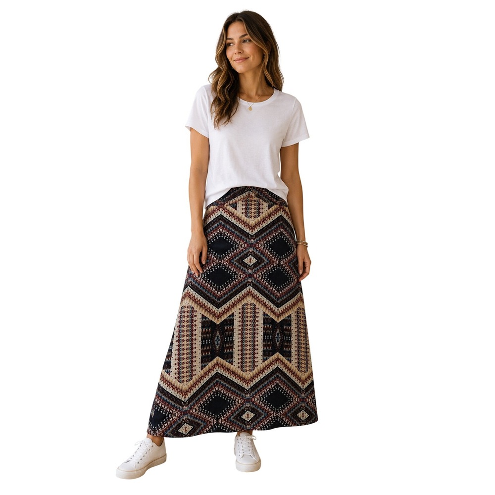 Living Doll Los Angeles Maxi Skirt Womens Geometric Print Knit  High Waist Large